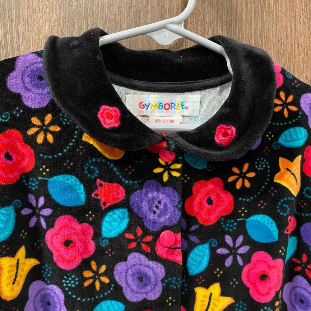 GYMBOREE‎ Girl's Vintage Black Floral Velour Button Front Dress XL Long Sleeve